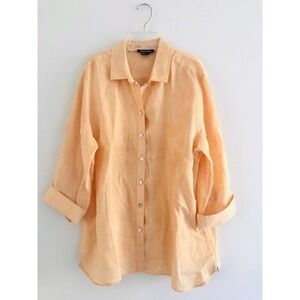 Paperwhite | Womens Size 16 Orange Linen Button Front Collar Shirt